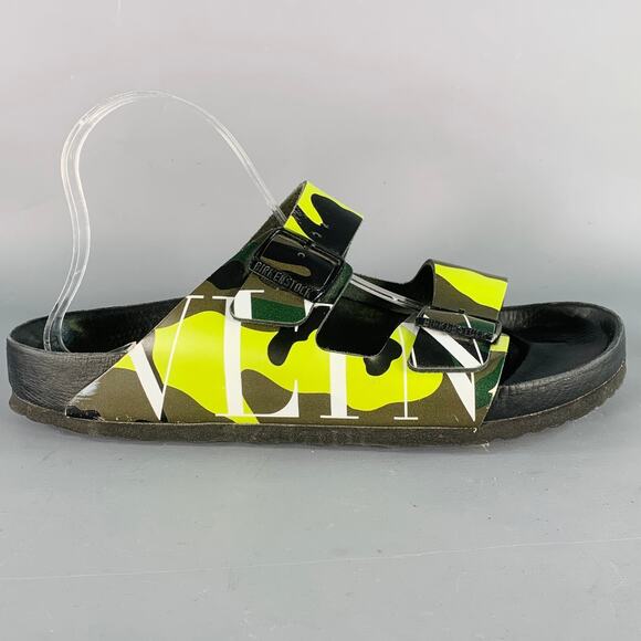 VALENTINO Size 10 Green Olive Camouflage Leather Belted Sandals main image 8